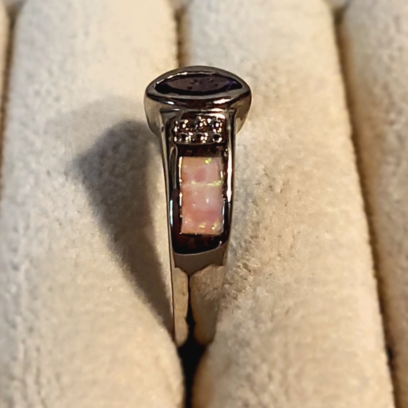 Elegant .925 Sterling Silver Amethyst / Pink Ito Fire Opal Ring - Picture 2 of 3